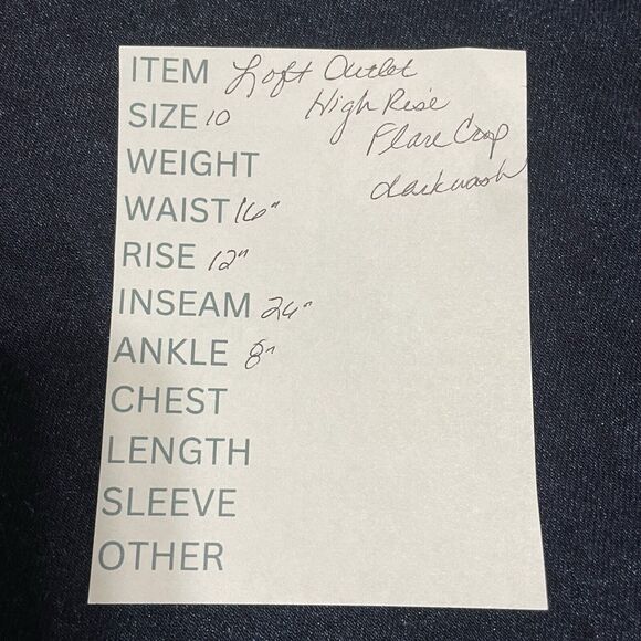 Loft Outlet HIGH RISE FLARE CROP Jeans Size 10 Dark Wash Blue Button Fly Stretch - Picture 10 of 10
